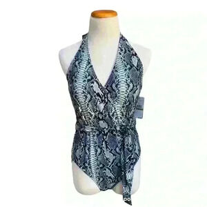 NWT Vince Camuto One Piece Snakeskin Halter Swimsuit Size 6​